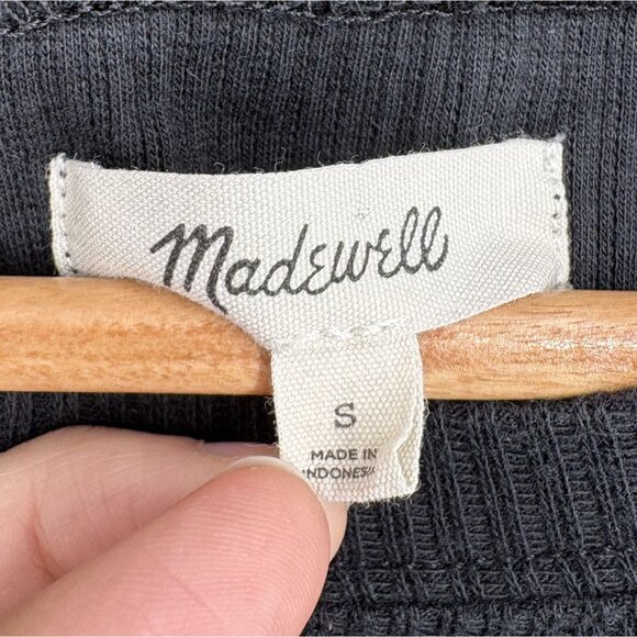 Madewell Womens Ribbed T-Shirt Dress S Black Short Casual Sporty Cotton Blend - Picture 3 of 7